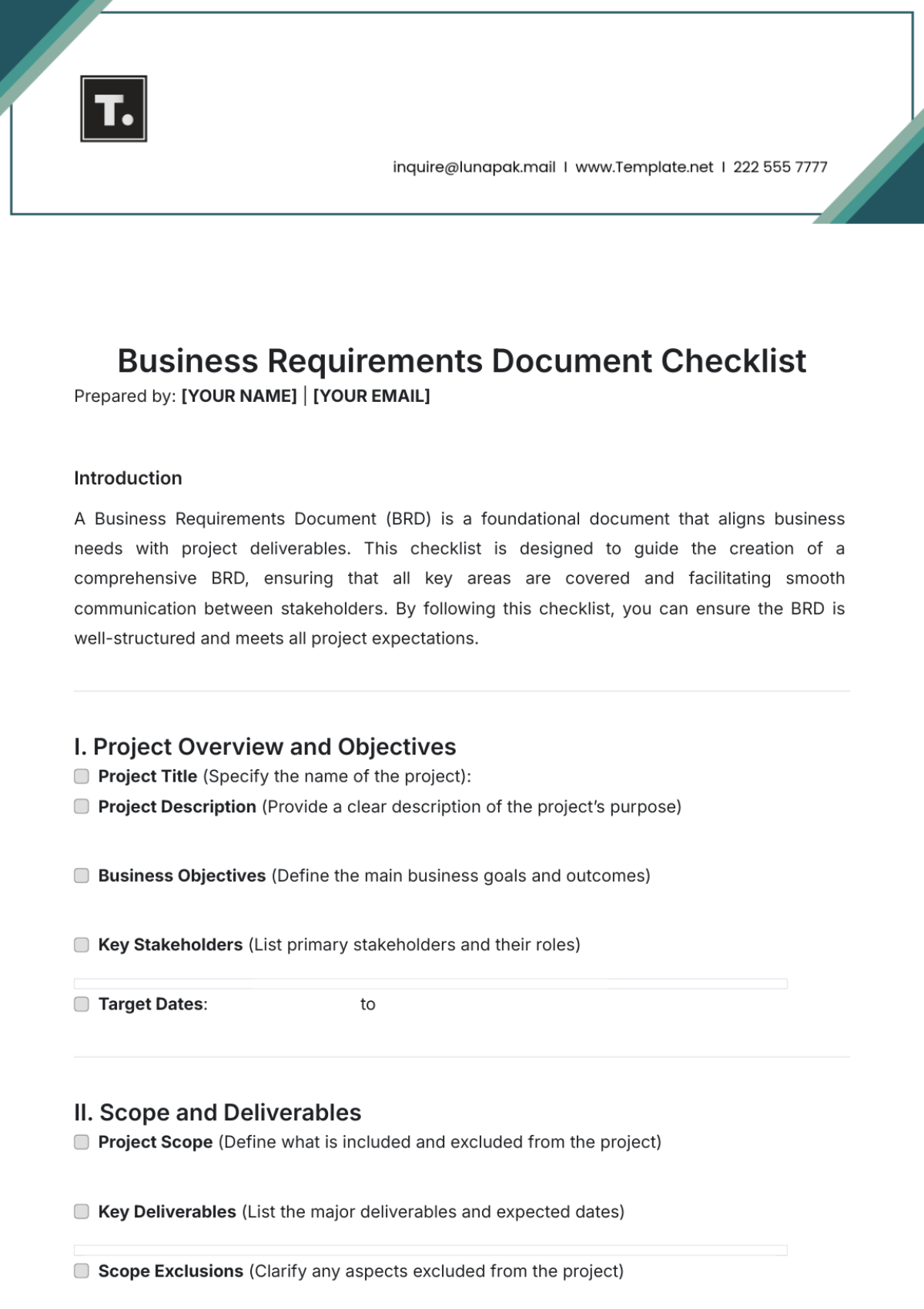 Business Requirements Document Checklist Template - Edit Online & Download