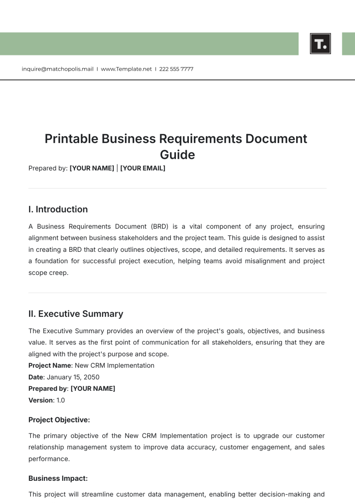 Printable Business Requirements Document Guide Template - Edit Online & Download