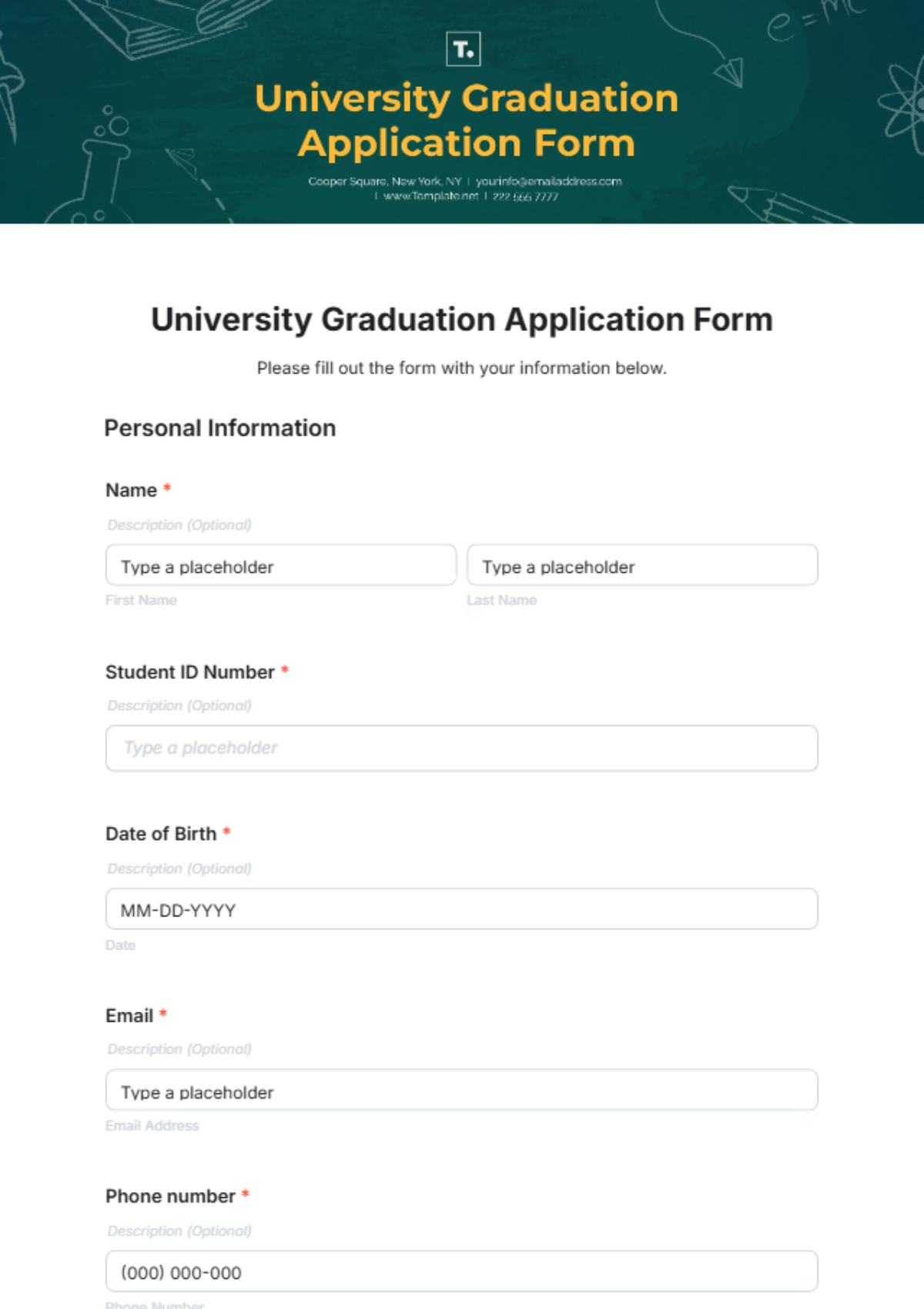 University Graduation Application Form Template