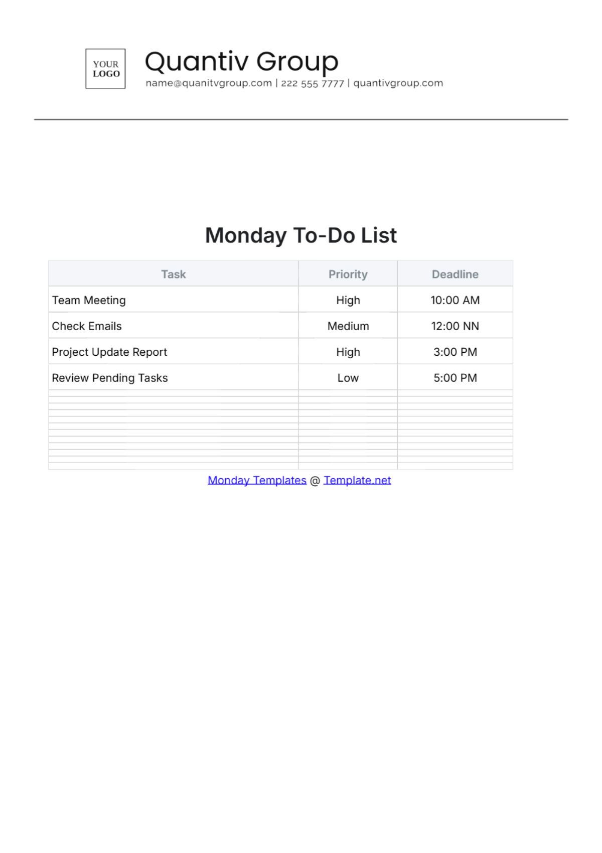 Monday To-Do List Template - Edit Online & Download