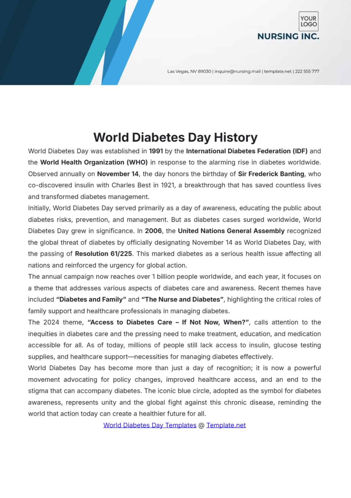 World Diabetes Day History Template - Edit Online & Download