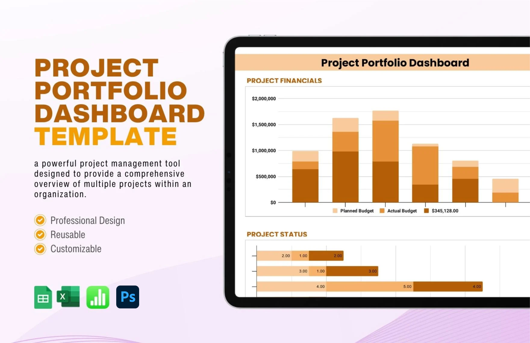 Project Portfolio Dashboard Template in Numbers, MS Excel, Google ...