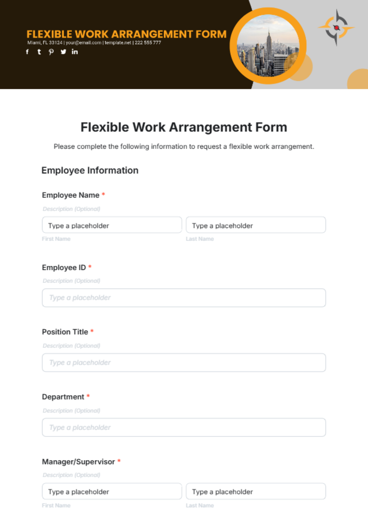 Flexible Work Arrangement Form Template - Edit Online & Download