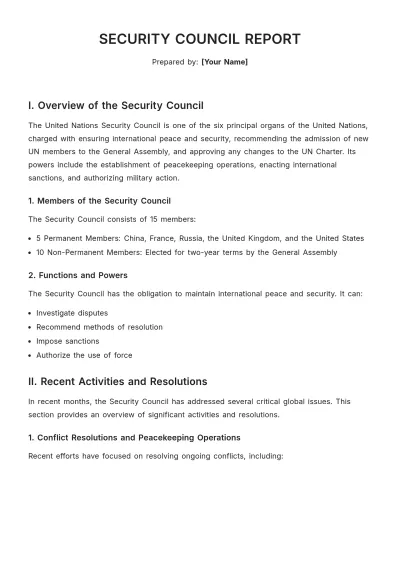 Free Security Council Report Template to Edit Online