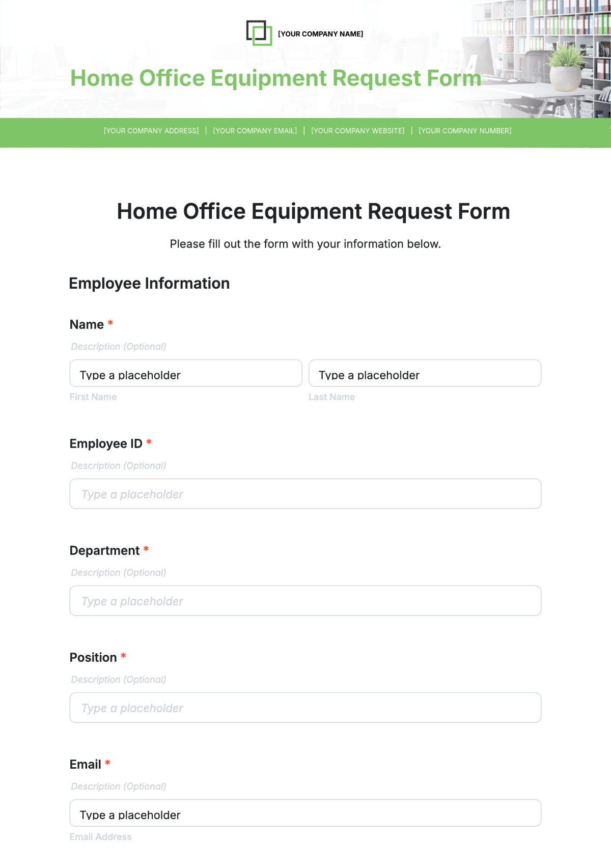 Home Office Equipment Request Form Template - Edit Online & Download