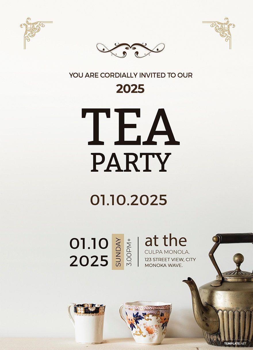 High Tea Party Invitation Card Template in Word, Illustrator, PSD, Apple Pages, Publisher, Outlook