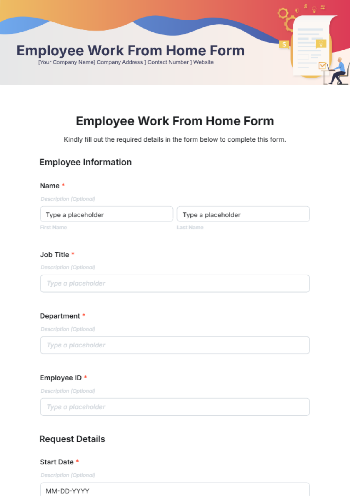 Employee Work From Home Form Template - Edit Online & Download