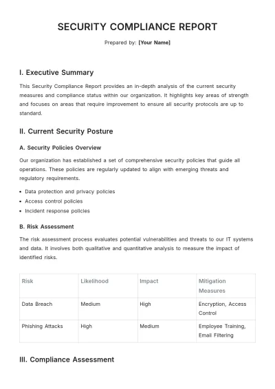 Free Security Compliance Report Template to Edit Online
