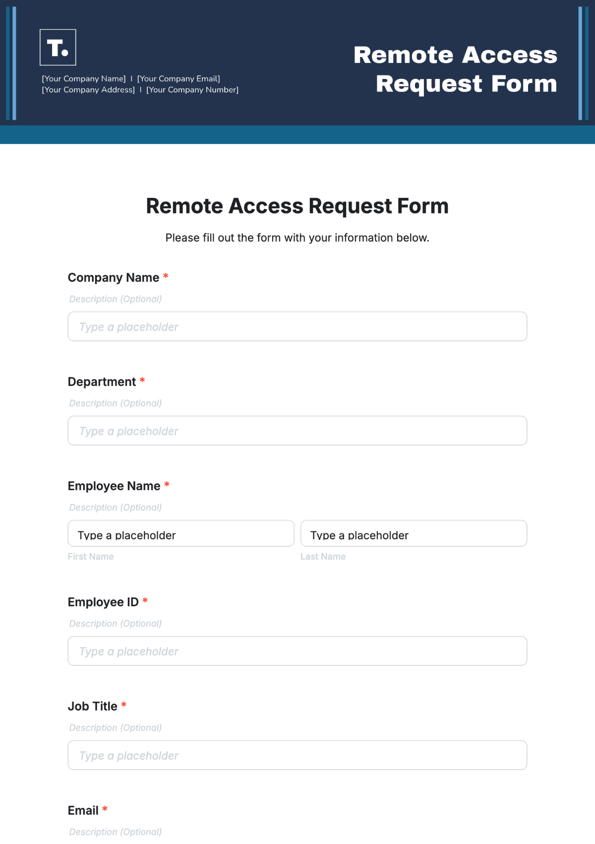 Remote Access Request Form Template - Edit Online & Download