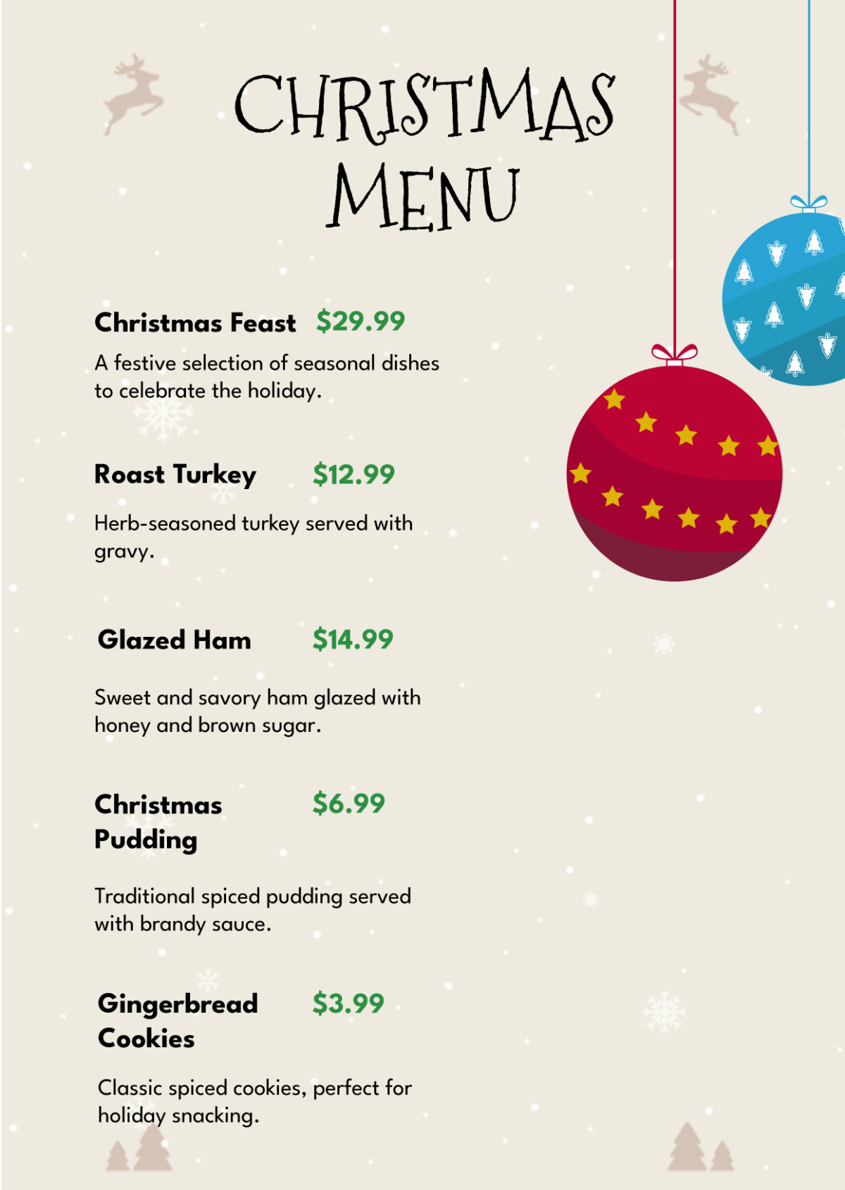 Simple Christmas Menu Template - Download | Template.net