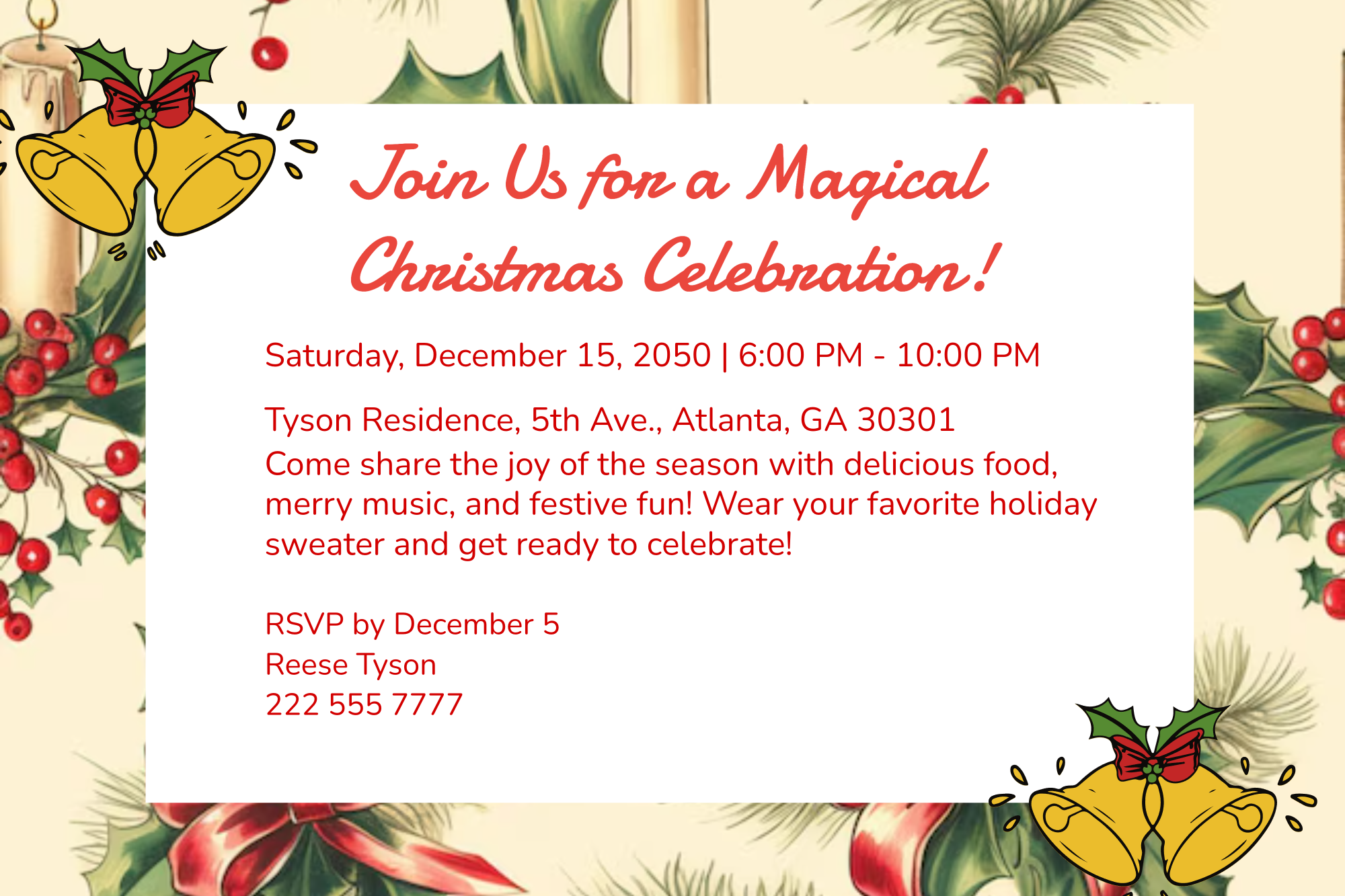 Free Christmas Party Invitation Postcard Template to Edit Online