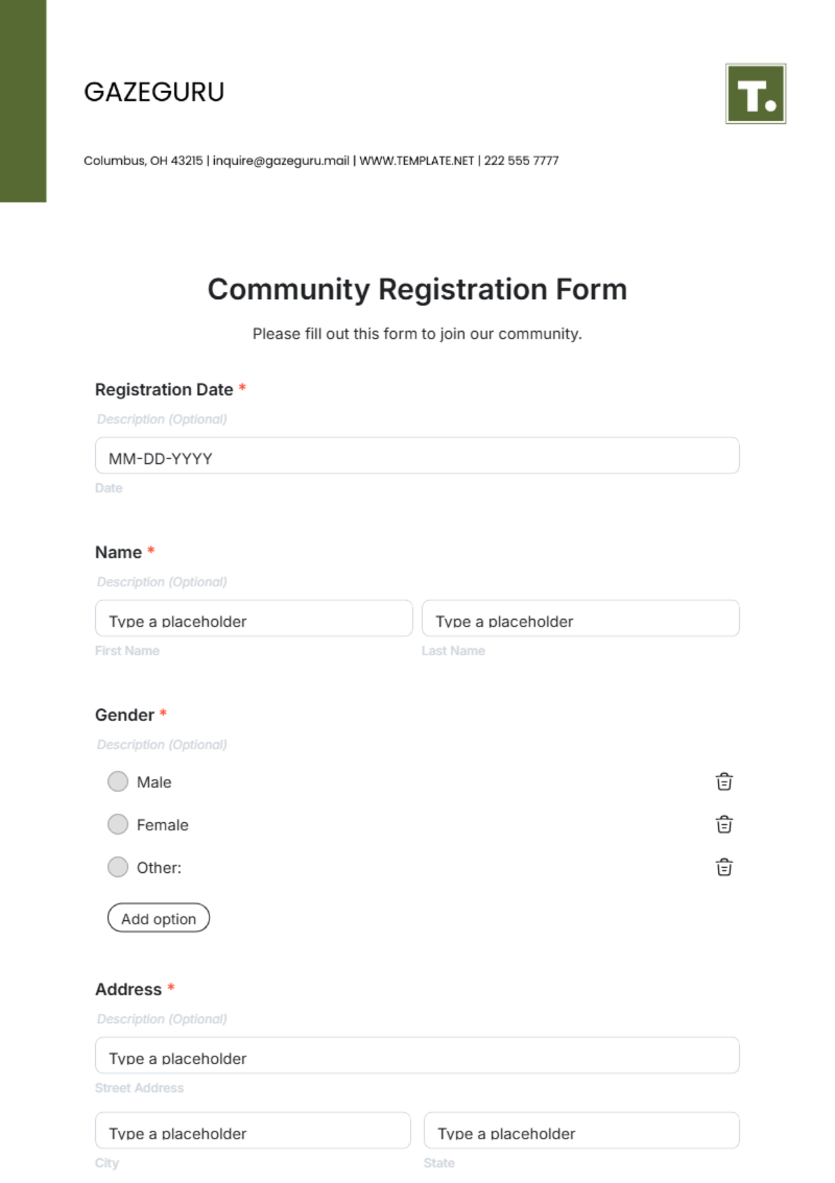 Community Registration Form Template - Edit Online & Download