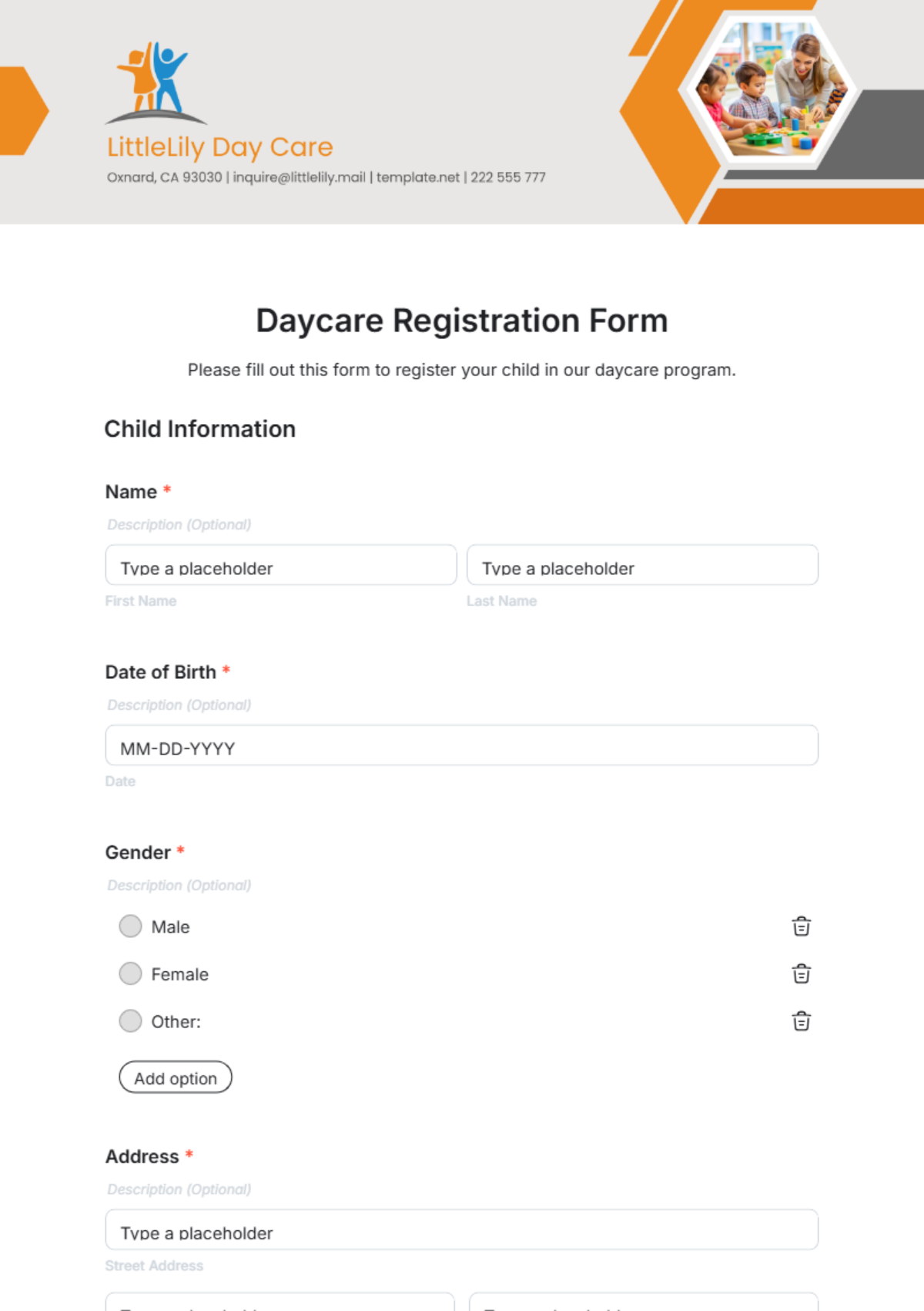 Daycare Registration Form Template - Edit Online & Download