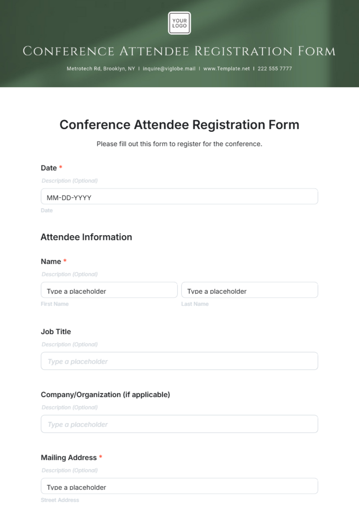 Conference Attendee Registration Form Template - Edit Online & Download