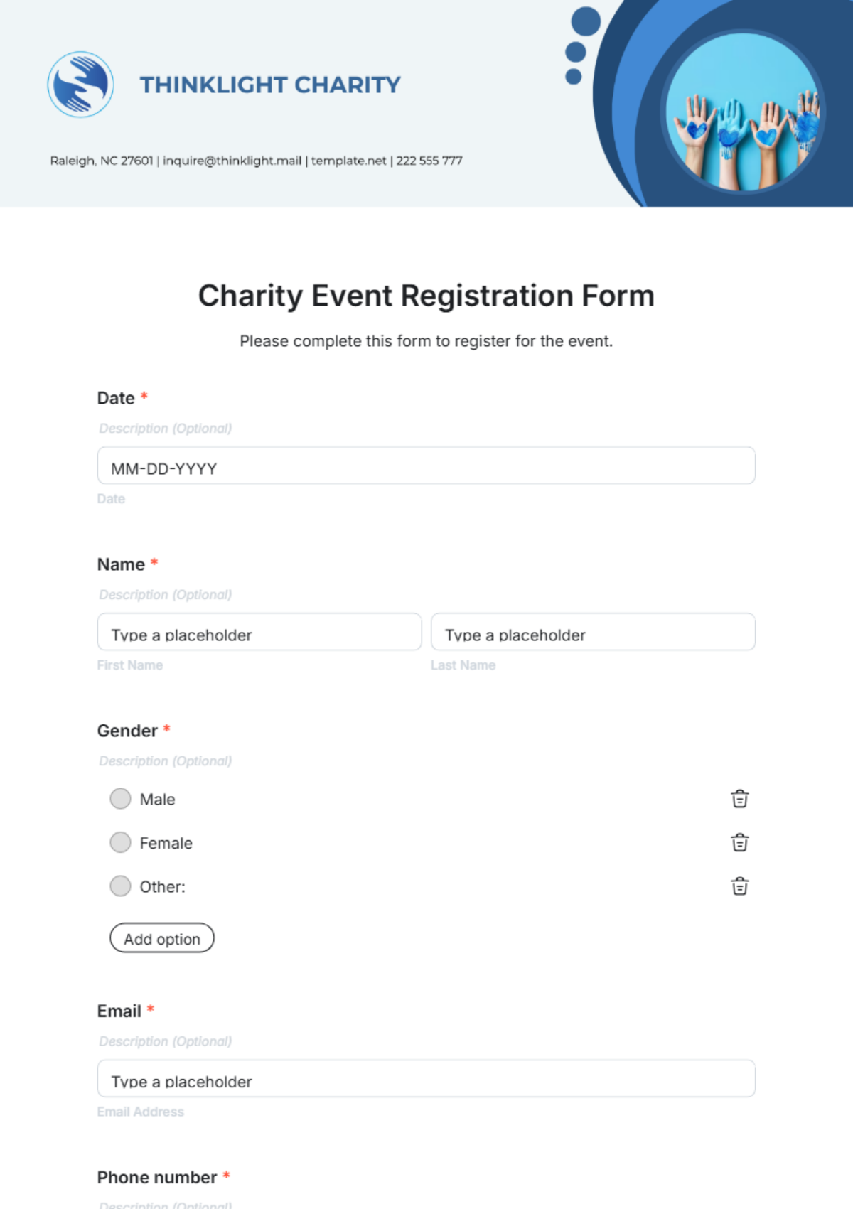 Charity Event Registration Form Template - Edit Online & Download