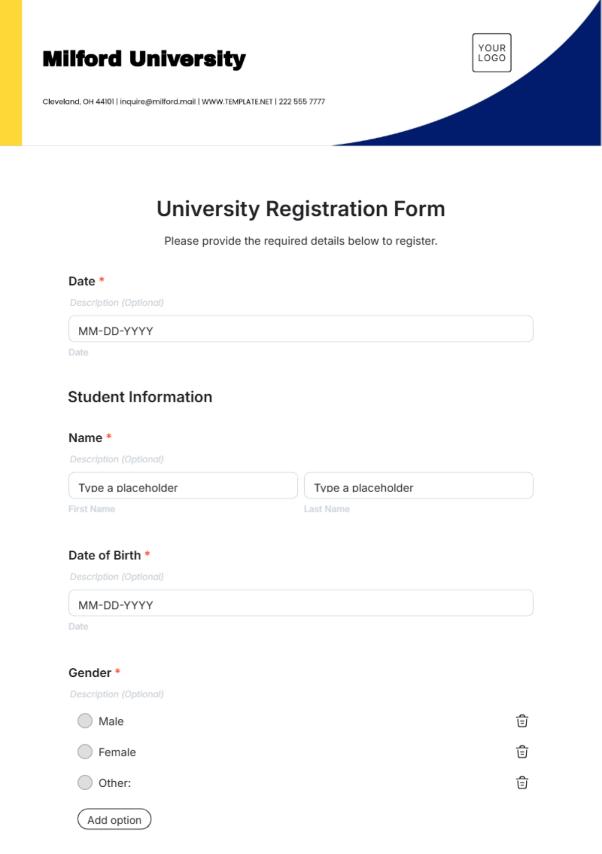 University Registration Form Template - Edit Online & Download