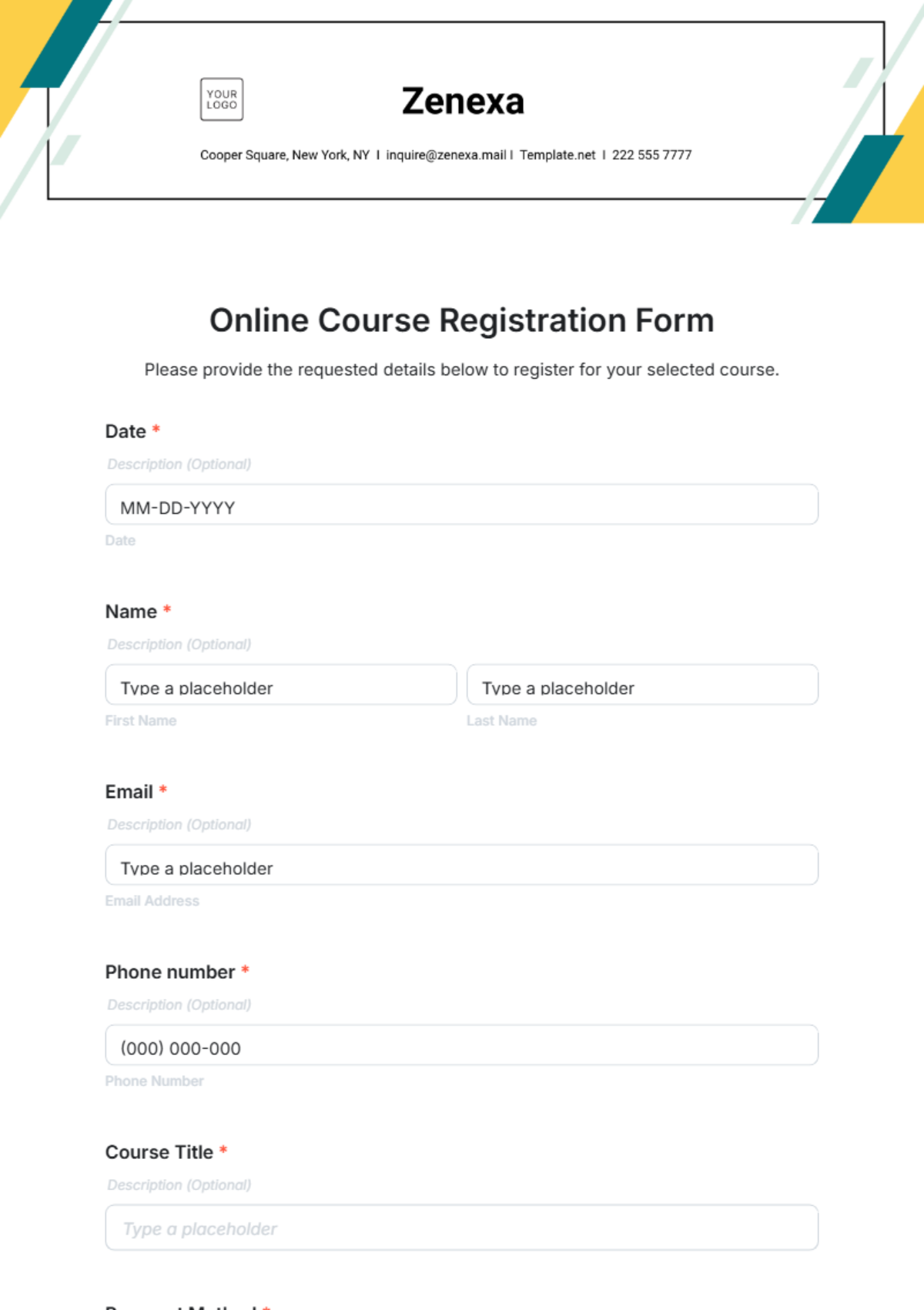 Online Course Registration Form Template - Edit Online & Download