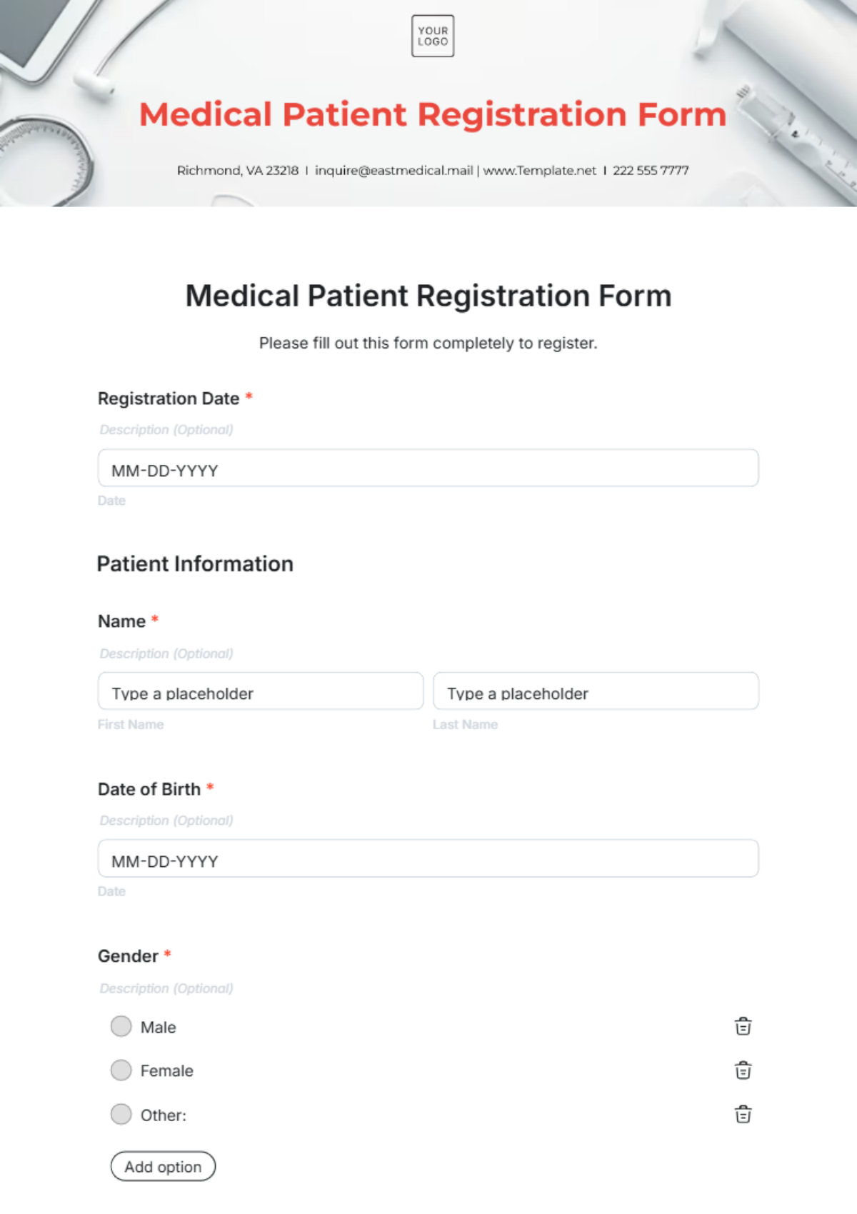 Medical Patient Registration Form Template - Edit Online & Download