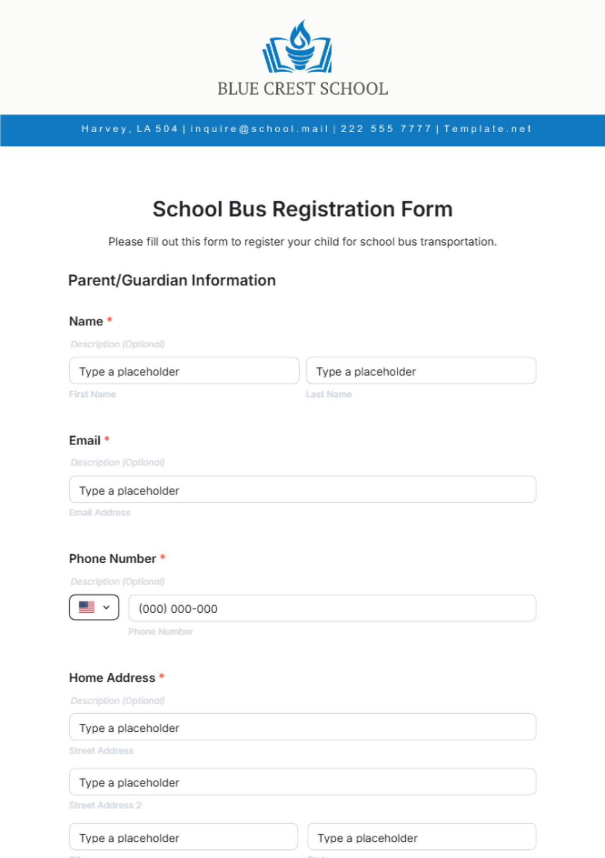 School Bus Registration Form Template - Edit Online & Download