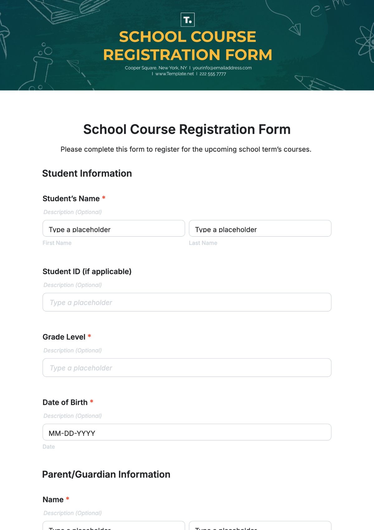 School Course Registration Form Template - Edit Online & Download