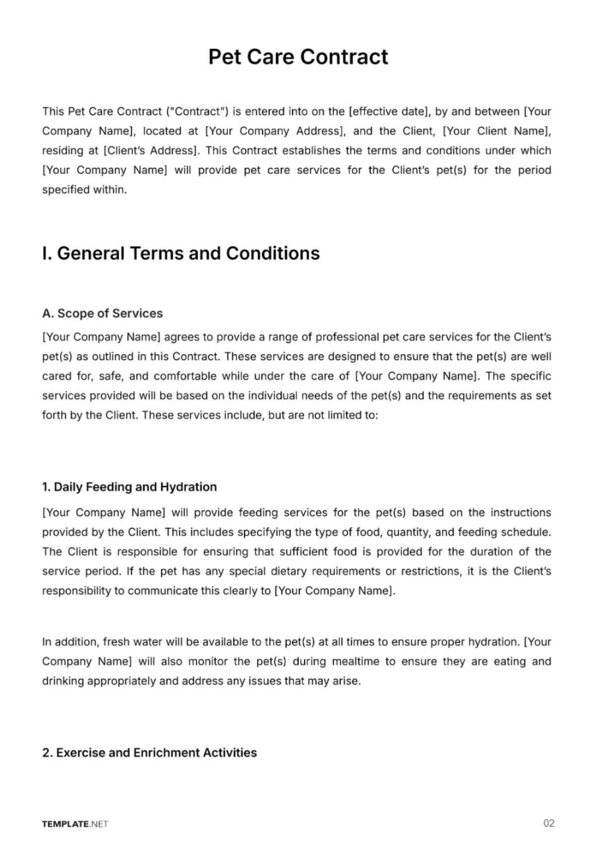 Free Pet Care Contract Template to Edit Online