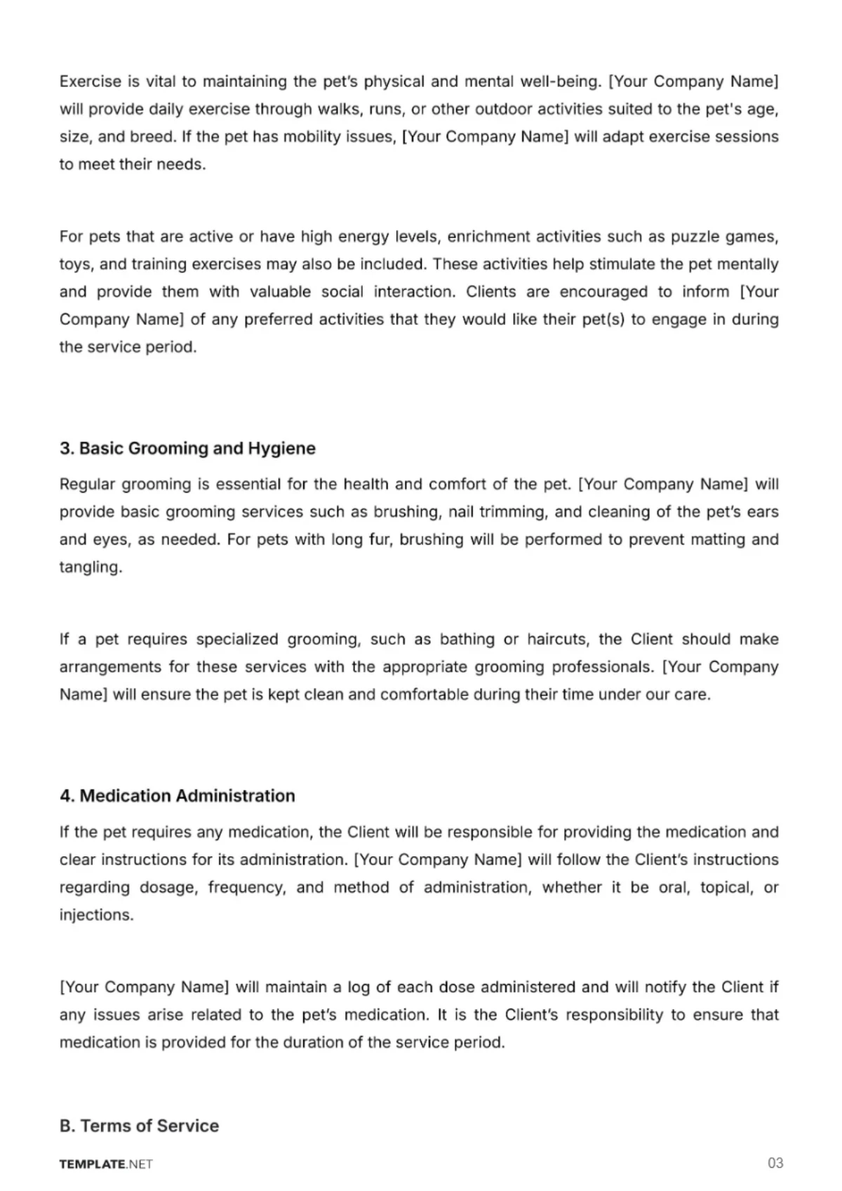 Free Pet Care Contract Template to Edit Online