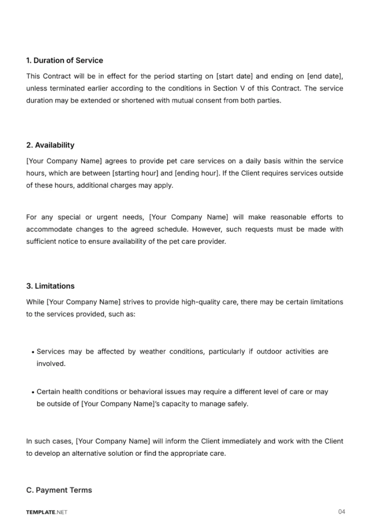 Free Pet Care Contract Template to Edit Online
