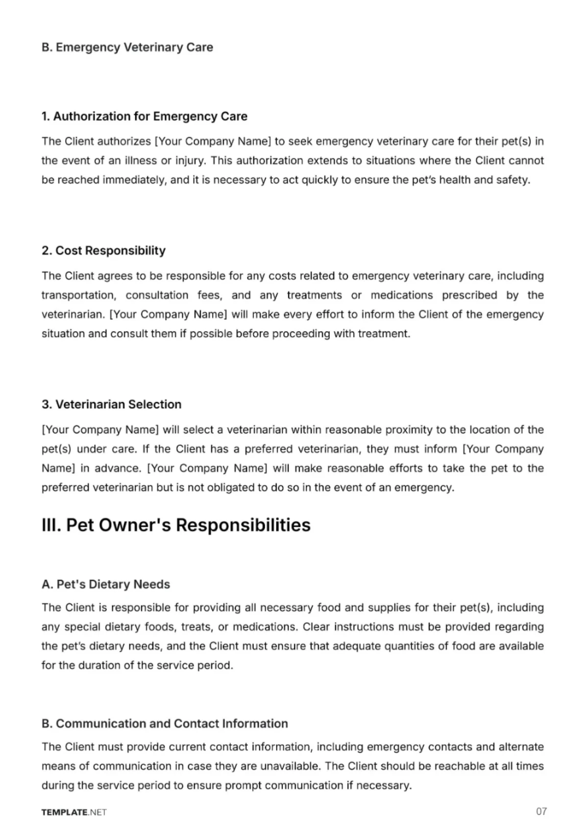 Free Pet Care Contract Template to Edit Online