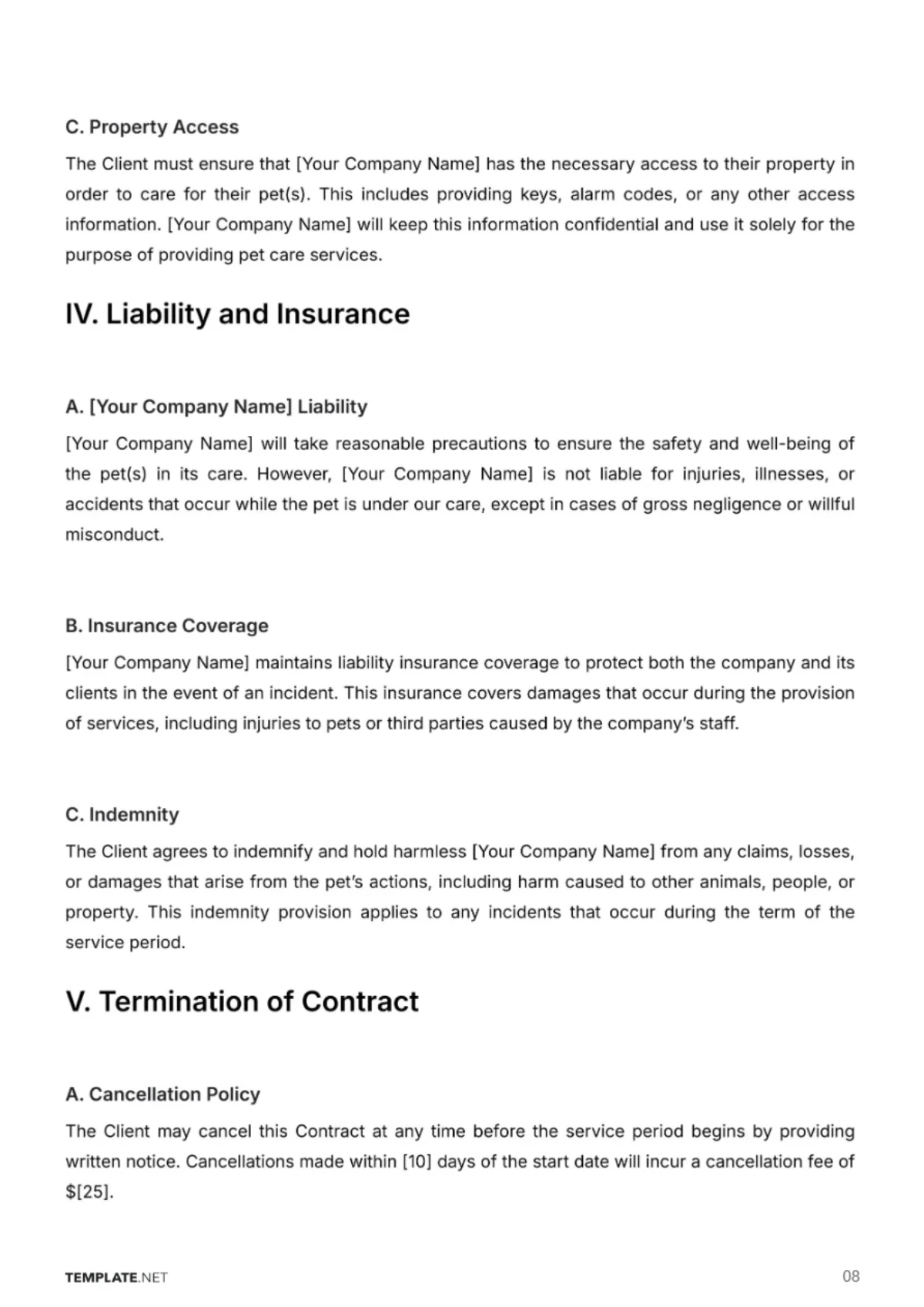 Free Pet Care Contract Template to Edit Online