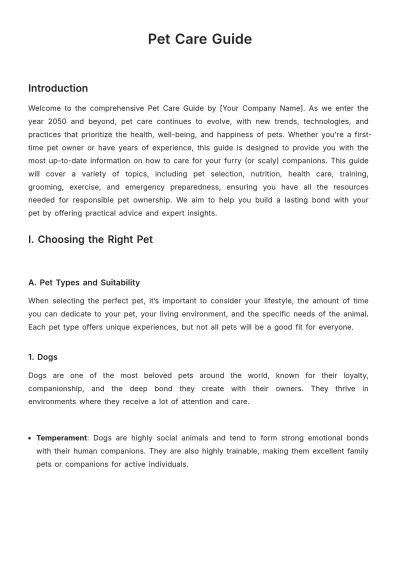 Free Pet Care Guide Template to Edit Online