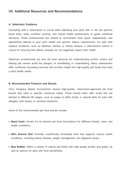 Free Pet Care Nutrition Plan Template to Edit Online