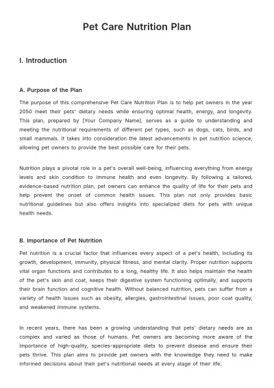 Free Pet Care Nutrition Plan Template to Edit Online