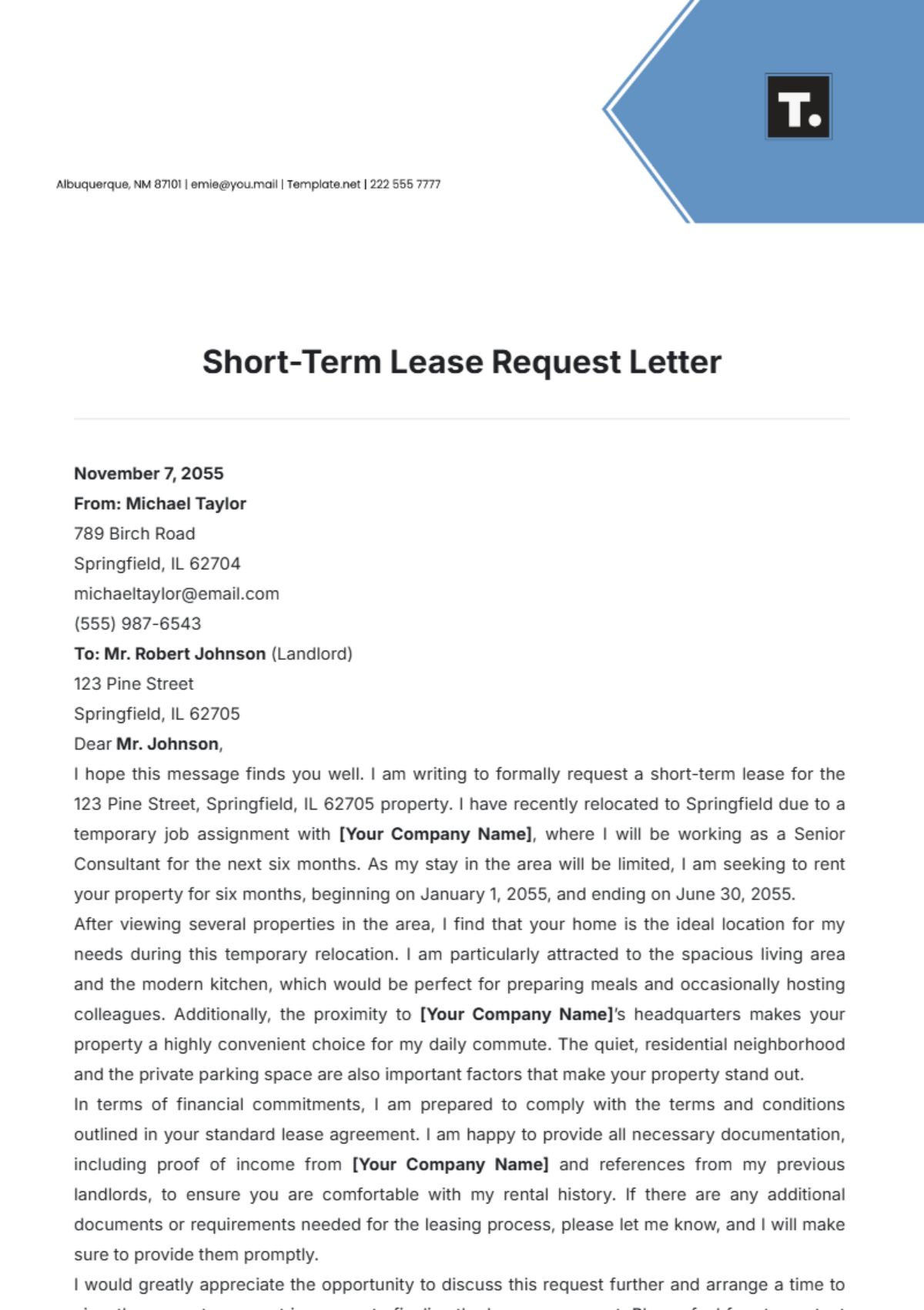 Short-Term Lease Request Letter Template - Edit Online & Download