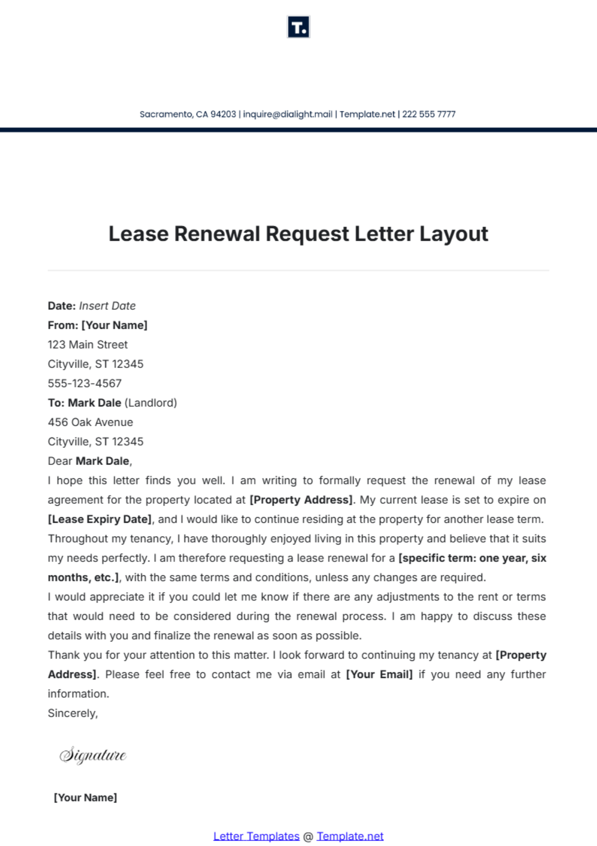 Lease Renewal Request Letter Layout Template - Edit Online & Download