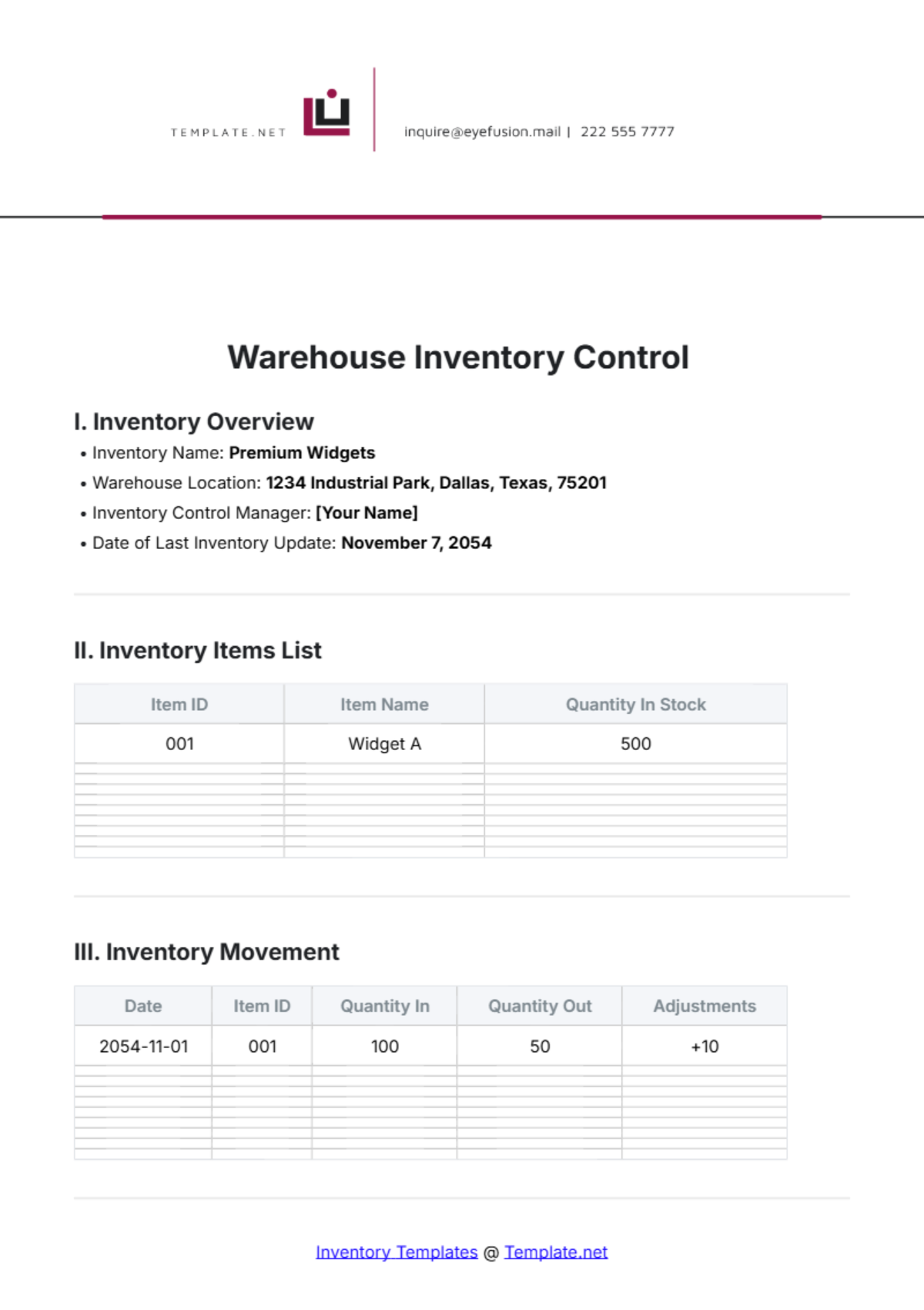 Warehouse Inventory Control Template - Edit Online & Download