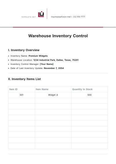 Free Warehouse Inventory Control Template to Edit Online