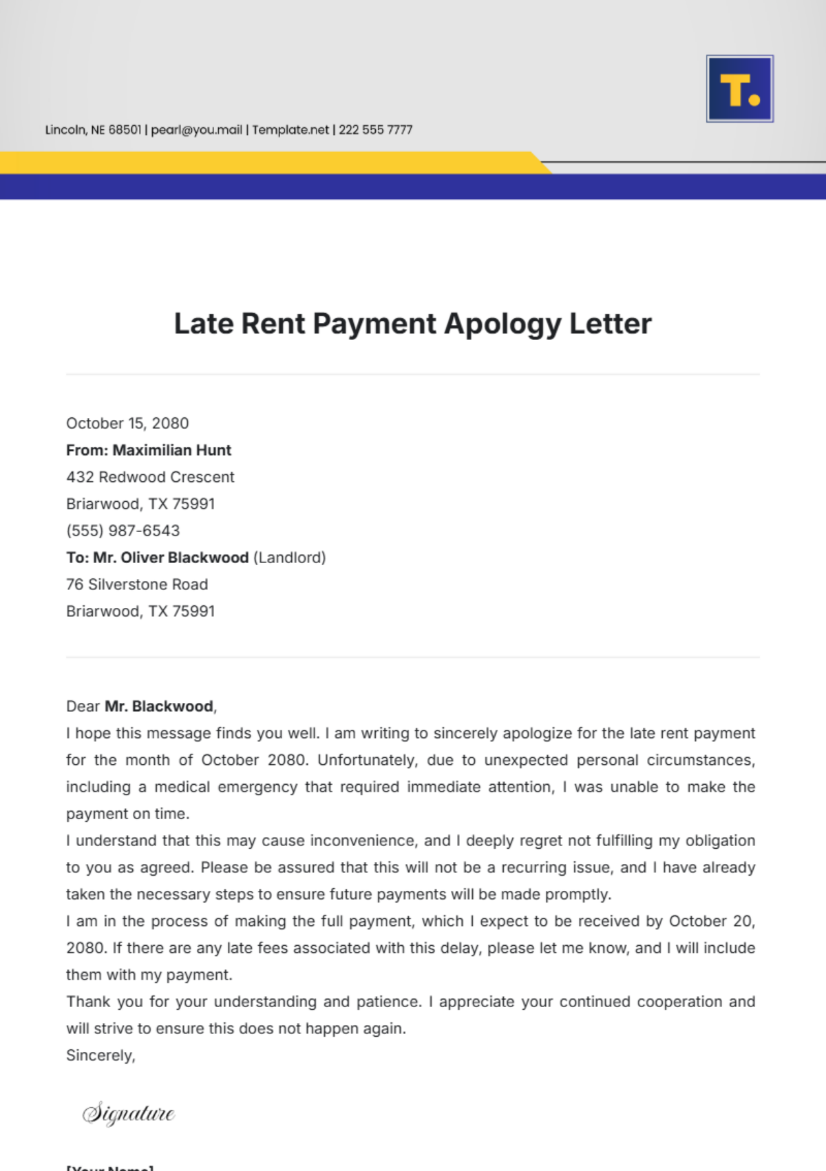 Late Rent Payment Apology Letter Template - Edit Online & Download