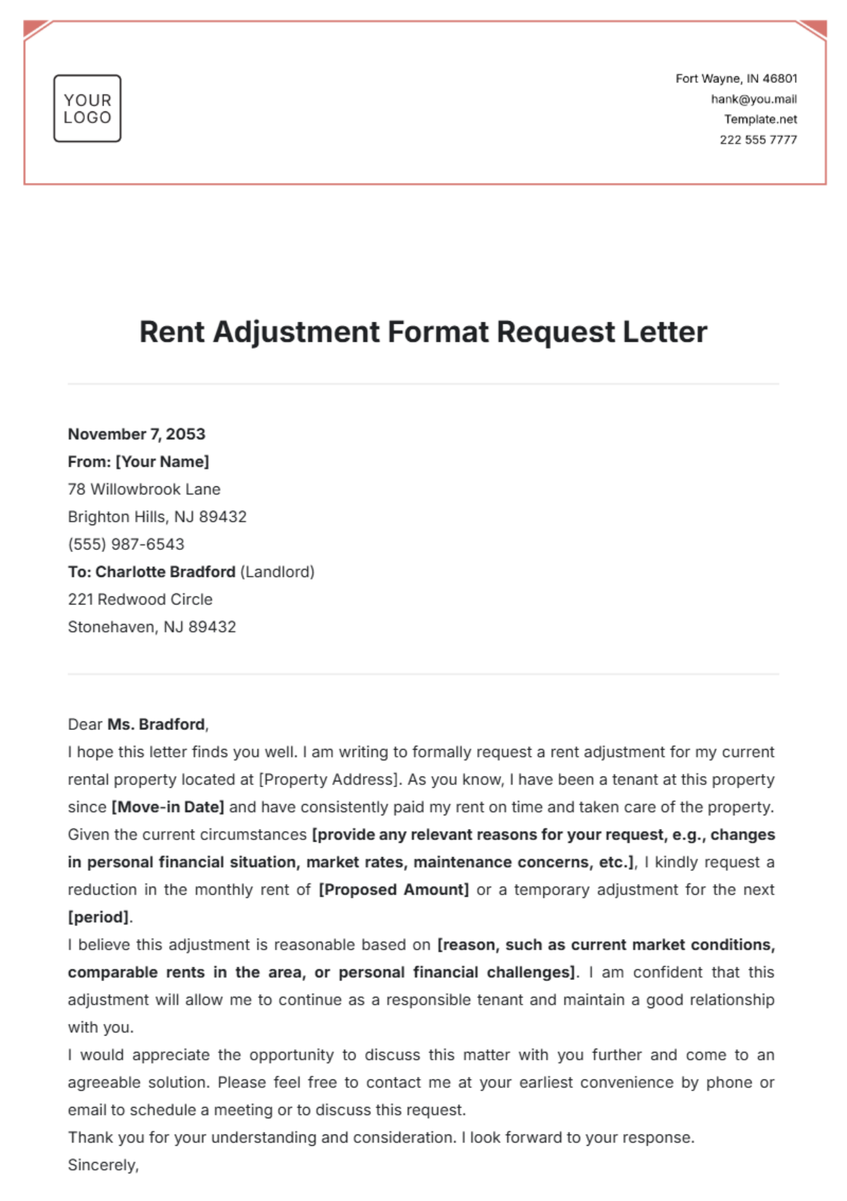 Rent Adjustment Format Request Letter Template - Edit Online & Download