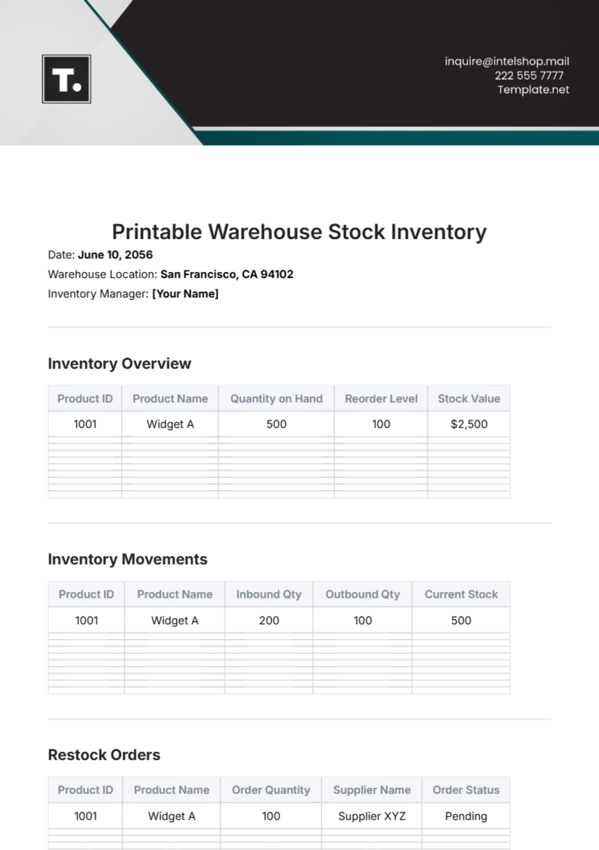 Printable Warehouse Stock Inventory Template - Edit Online & Download