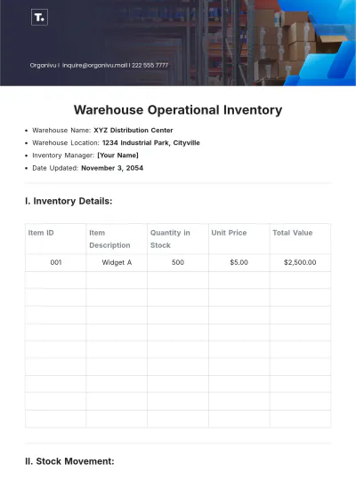 Free Warehouse Operational Inventory Template to Edit Online