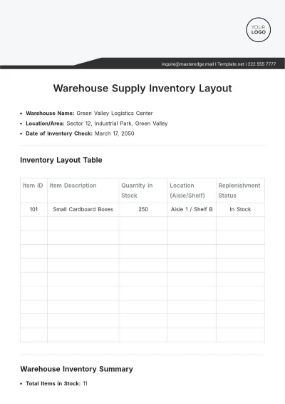 Free Warehouse Supply Inventory Layout Template to Edit Online