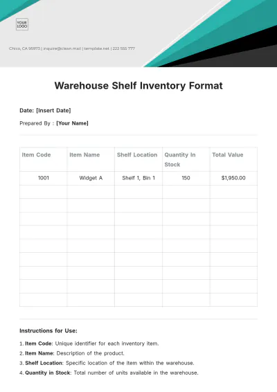 Free Warehouse Shelf Inventory Format Template to Edit Online