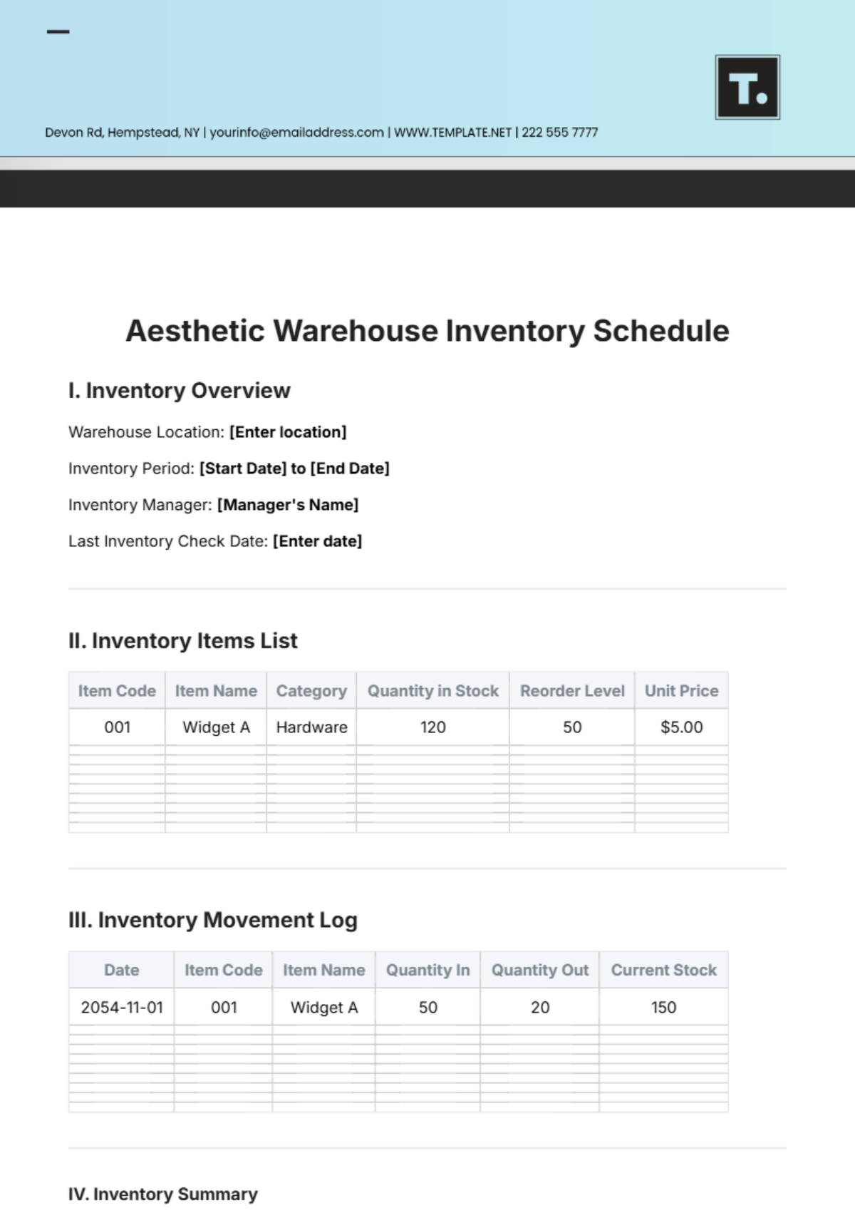 Aesthetic Warehouse Inventory Schedule Template - Edit Online & Download