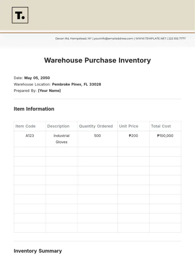 Free Warehouse Purchase Inventory Template to Edit Online