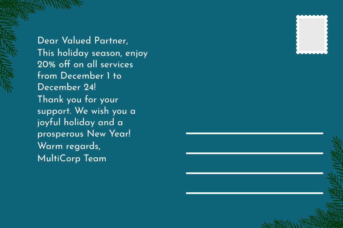 Free Corporate Christmas Postcard Template to Edit Online
