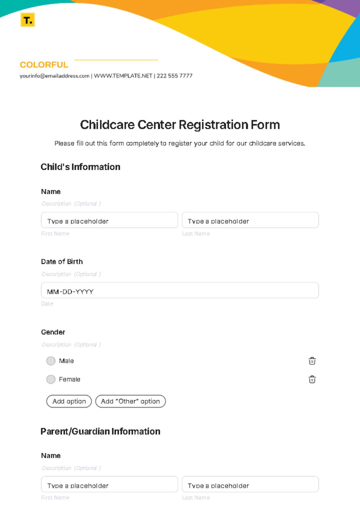 Childcare Center Registration Form Template - Edit Online & Download