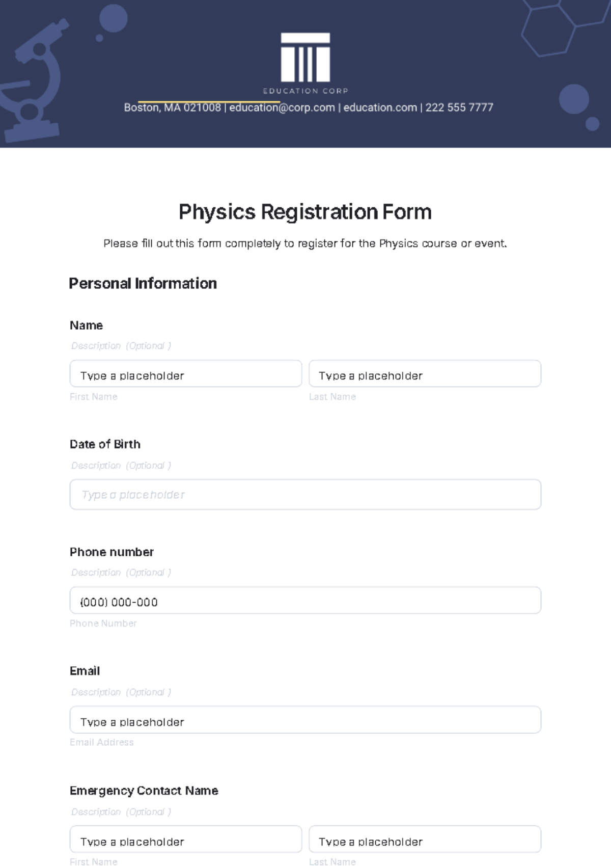 Physics Registration Form Template - Edit Online & Download