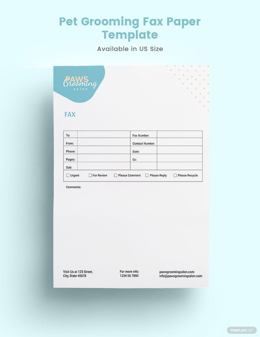 Pet Grooming Fax Paper Template