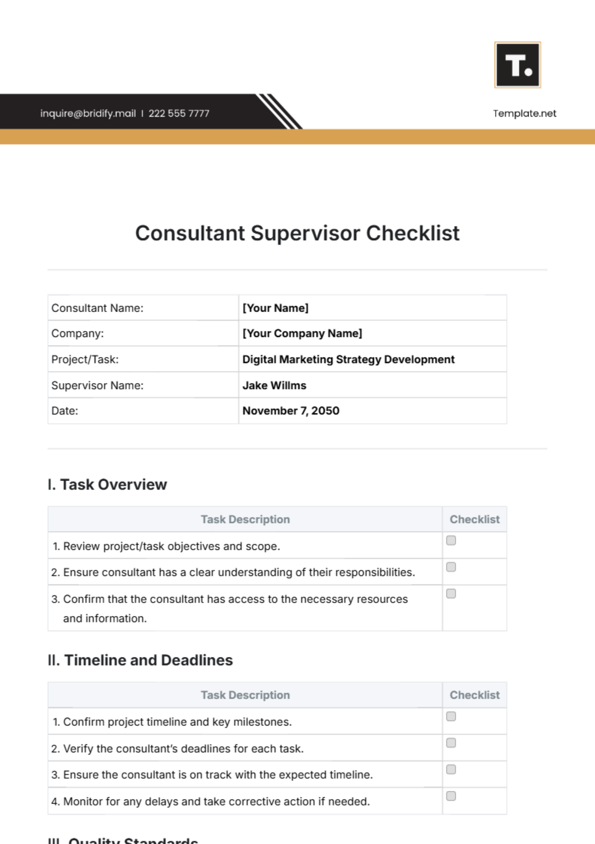 Consultant Supervisor Checklist Template - Edit Online & Download