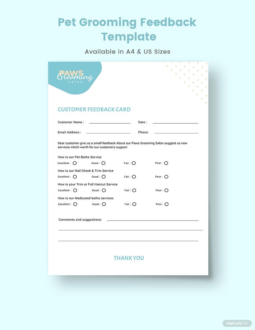 Free Pet Grooming Feedback Form Template Download In Word Google Docs Illustrator PSD